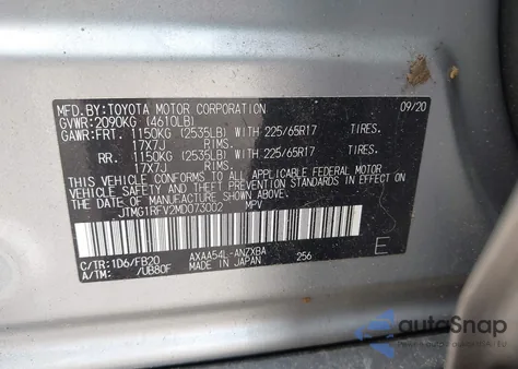 2021 Toyota Rav4 Le z USA, uszkodzony, nr VIN JTMG1RFV2MD073002